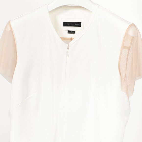 Marie Saint Pierre Nusar White Jersey Mesh-Trim Short-Sleeve Jacket - Picture 3 of 7